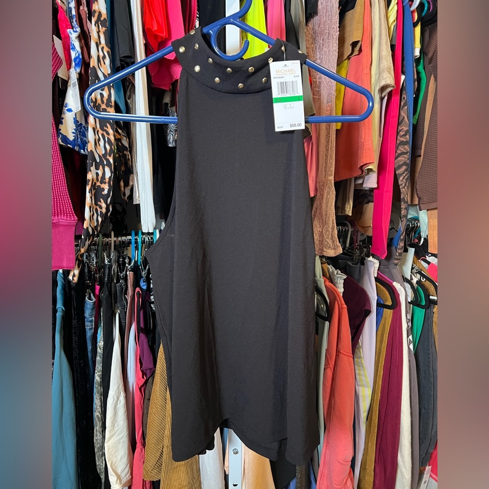 Michael Michael Kors Black Sleeveless Top with Studded Collar NWT Large